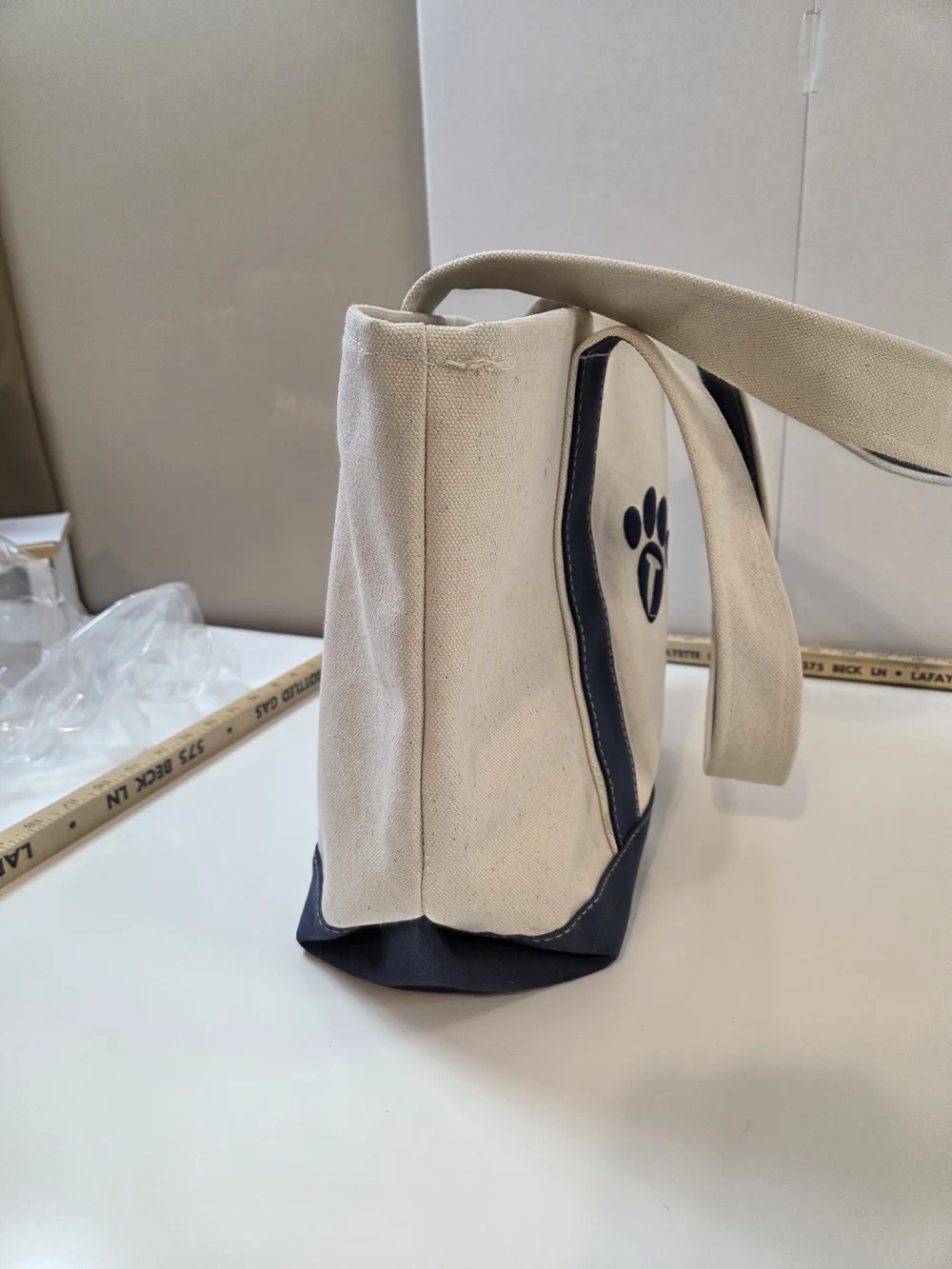 Canvas Tote Bag in Natural and Navy